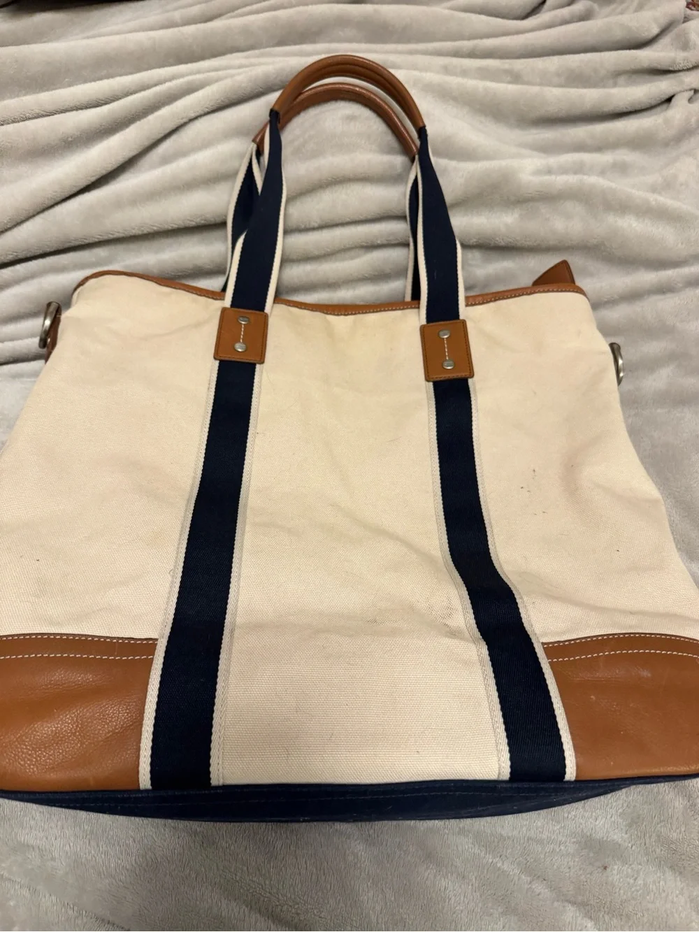 Coach Men’s Canvas & Leather Tote Bag in Cream and Brown